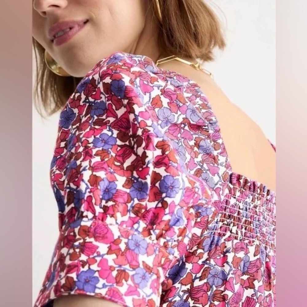 NWOT 100% Linen J.Crew “Afternoon Dress” Floral Smocked Mini Dress - Cottagecore - Picture 4 of 8